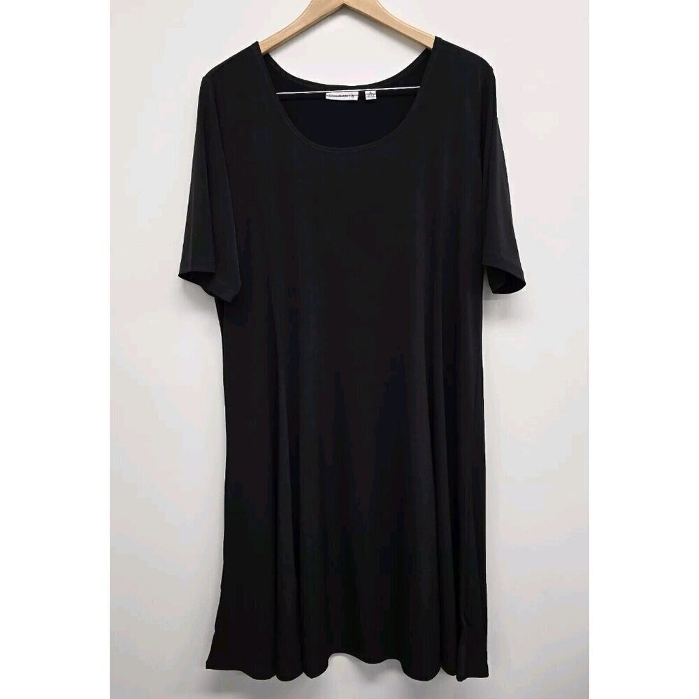 Susan Graver Classic Black Liquid Knit Dress Short Sleeve Size XL Stretch Career